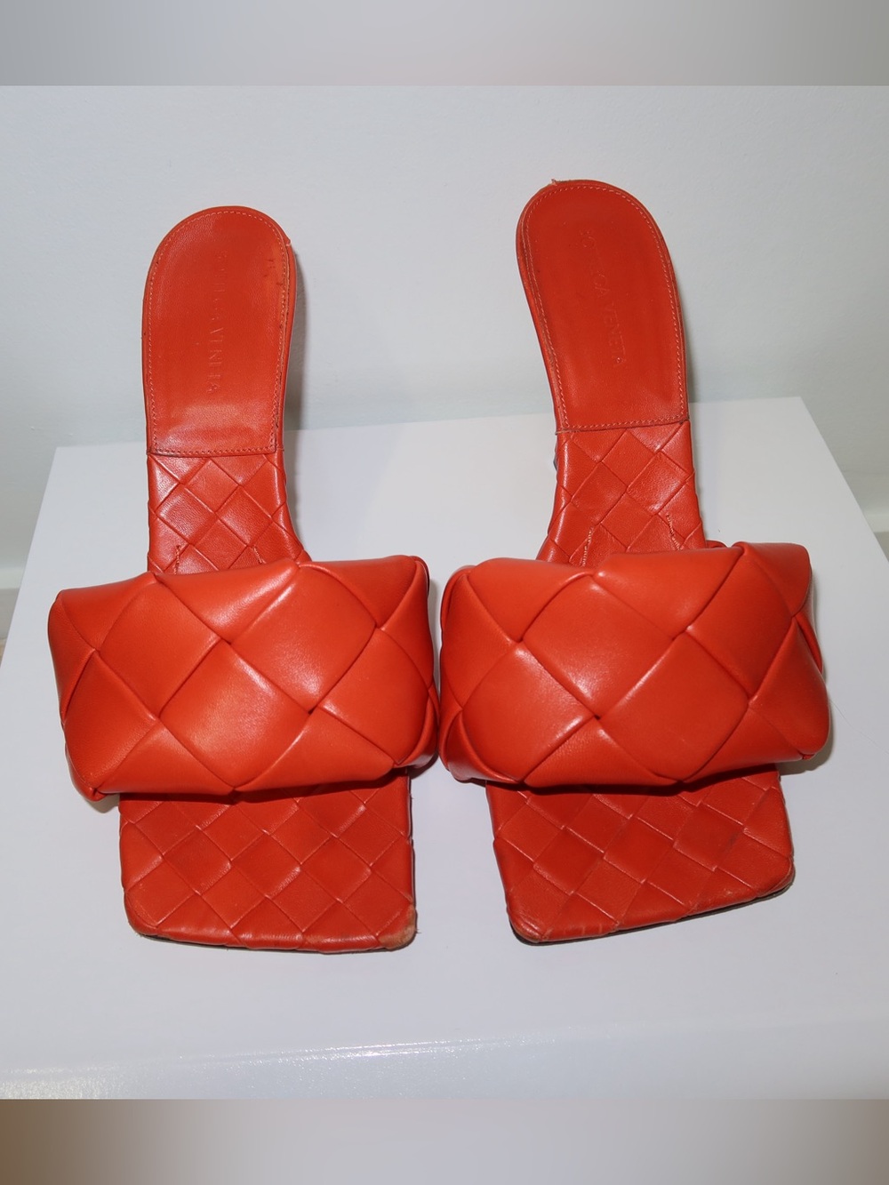 Bottega Veneta Padded Intrecciato Slide Sandals in Orange